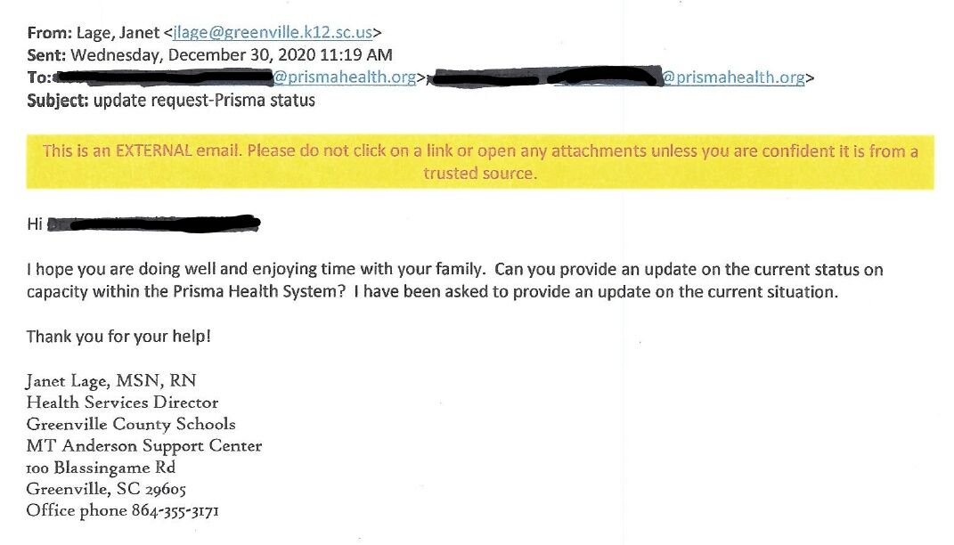 Jan. 9, 2021, Greenville County Schools FOIA response: second email (Janet Lage, re: Prisma info request)